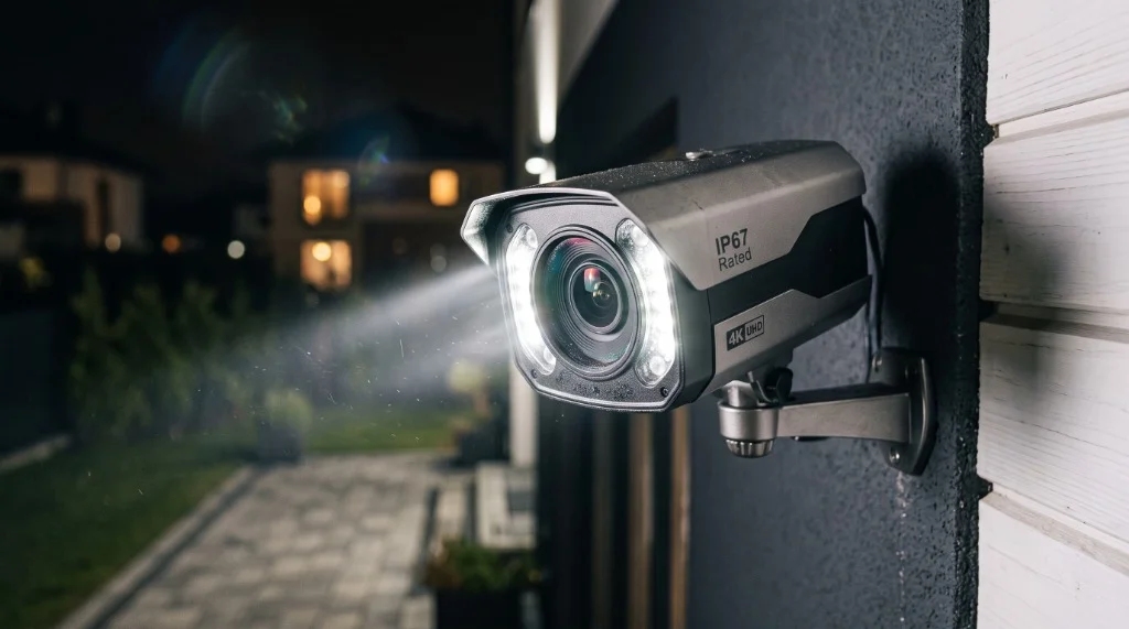 IP67 kültéri AI biztonsági kamera aktív stroboszkóp LED reflektorral